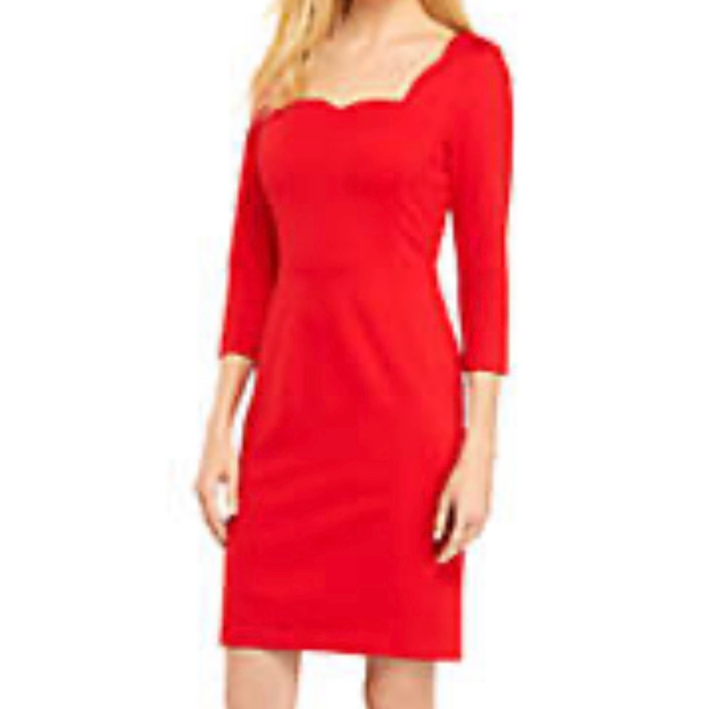 The Limited Red 3/4 Length Sleeve Petite Dress Sz L